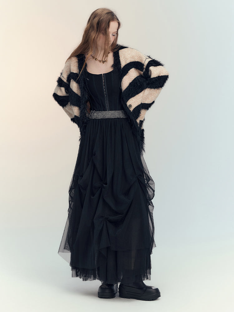 Tulle Tiered Border Knit-Carsigan&Ciffon-Skirt