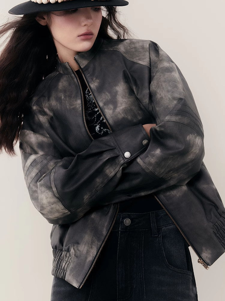 Speckled Tie-Dye Leather Retro Vintage Jacket