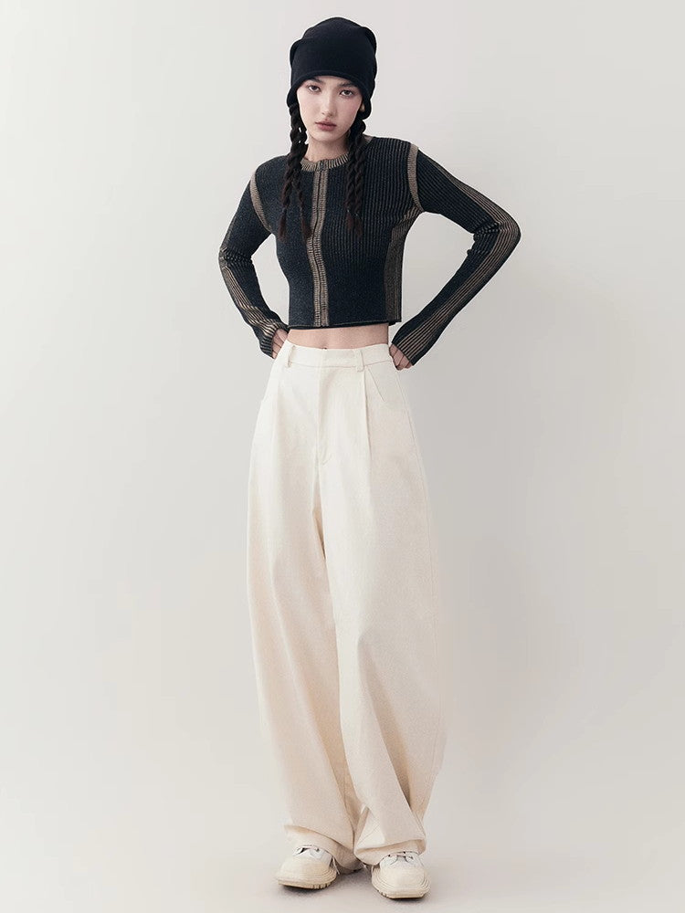 Zip Slim Bi-Color Chic Modest Crew-Neck Rib-Knit