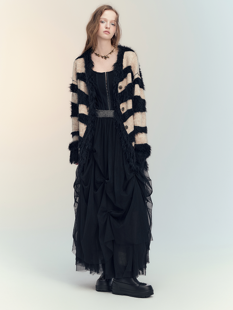 Tulle Tiered Border Knit-Carsigan&Ciffon-Skirt