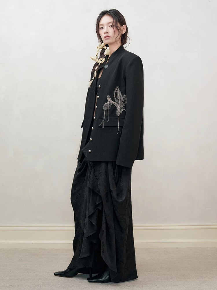 Embroidery Chic Mao-Collar Simple Chic Jacket