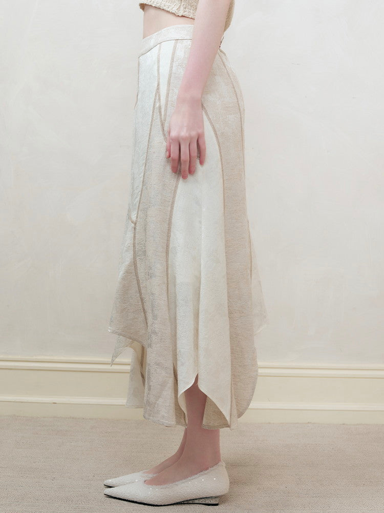 Set-Up Oversize Patchwork Asymmetry Chic Shirt&Long-Skirt