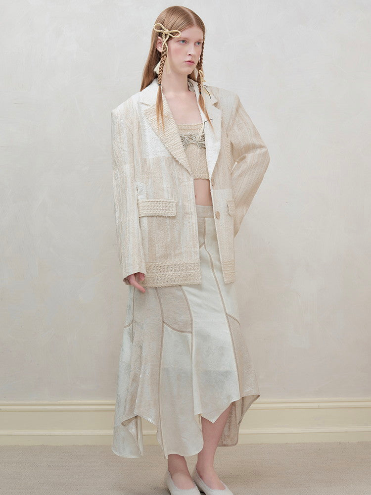 Set-Up Oversize Patchwork Asymmetry Chic Shirt&Long-Skirt