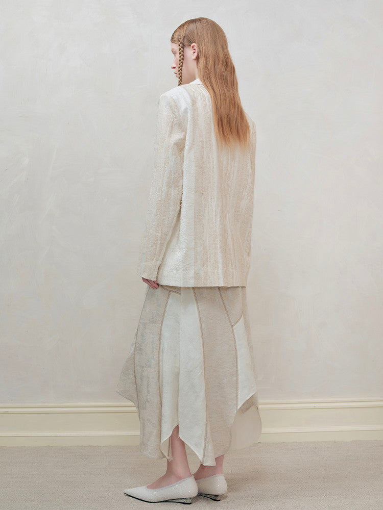 Set-Up Oversize Patchwork Asymmetry Chic Shirt&Long-Skirt
