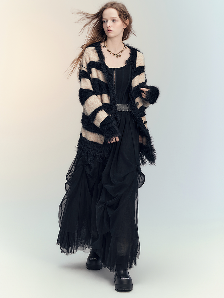 Tulle Tiered Border Knit-Carsigan&Ciffon-Skirt