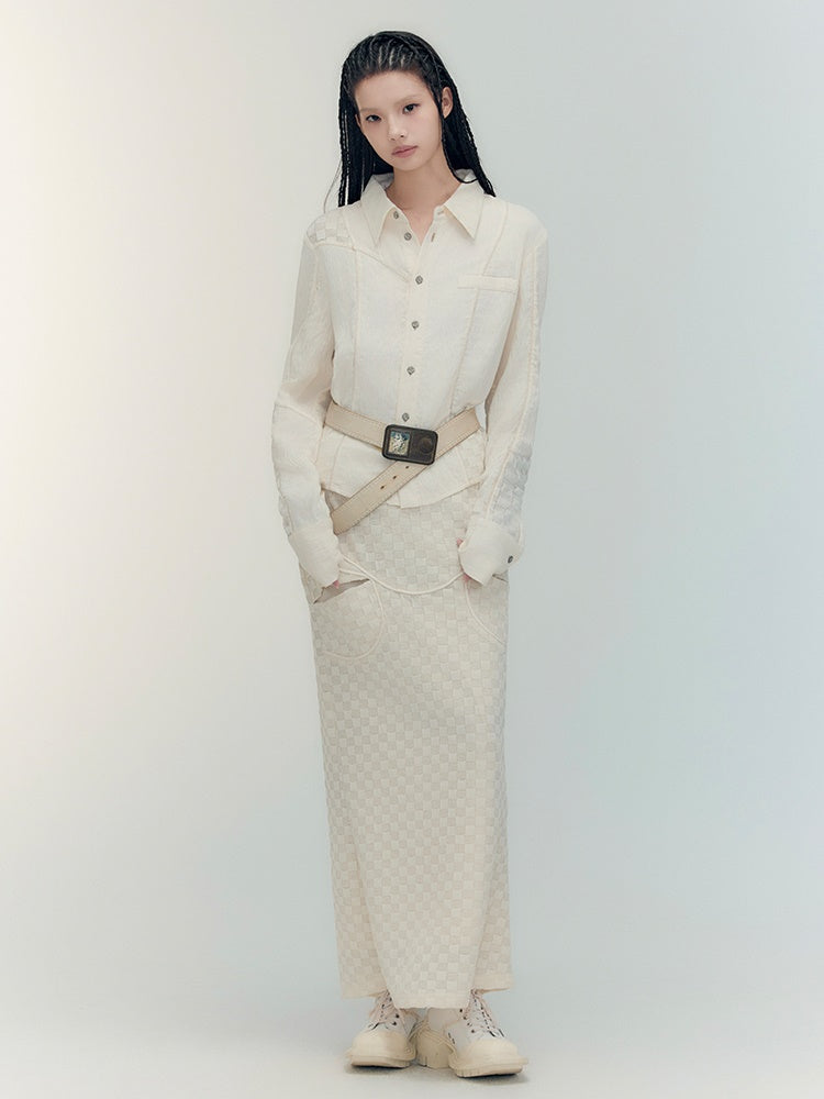 Fishtail Patchwork Chedked Chic Shirt&Long-Skirt