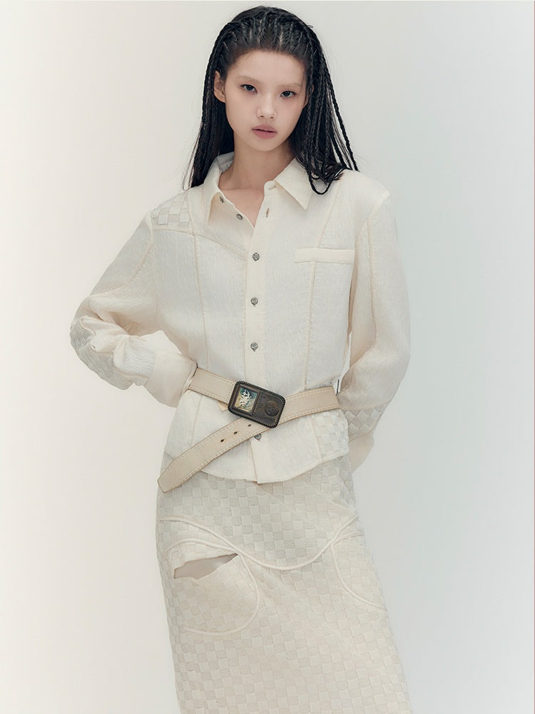 Fishtail Patchwork Chedked Chic Shirt&Long-Skirt