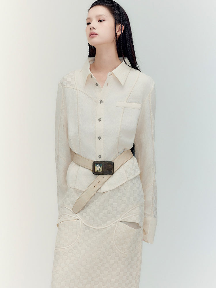 Fishtail Patchwork Chedked Chic Shirt&Long-Skirt