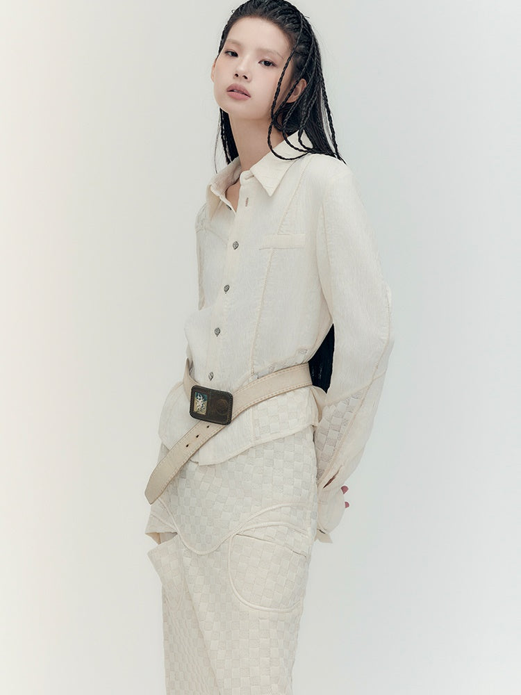 Fishtail Patchwork Chedked Chic Shirt&Long-Skirt