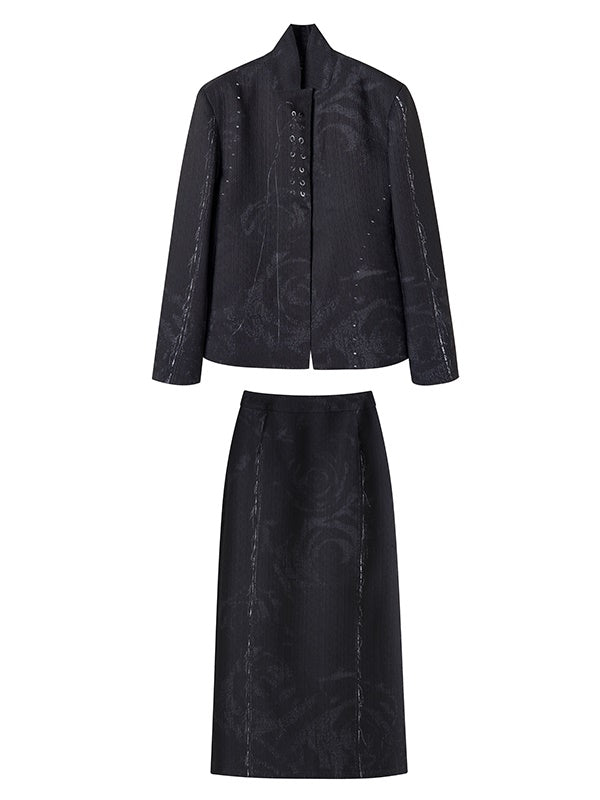 Rose Flower Retro Nichi Chic Jacket&Long-Skirt