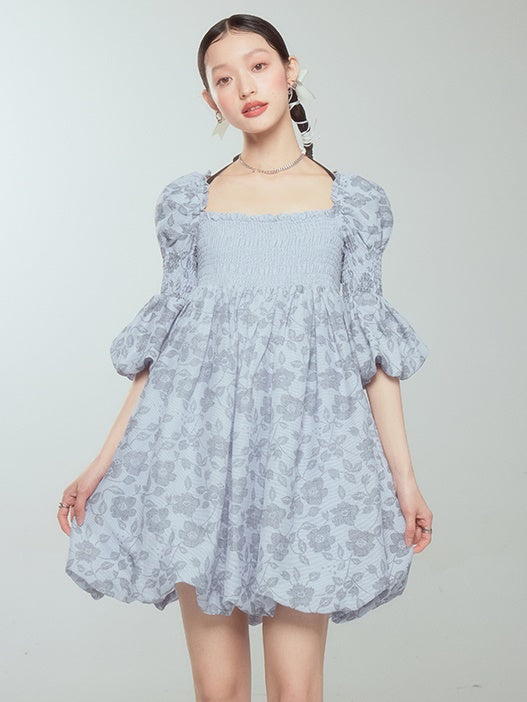 Balloon Flower Princess Puff-sleeves Gather Retro One-piece