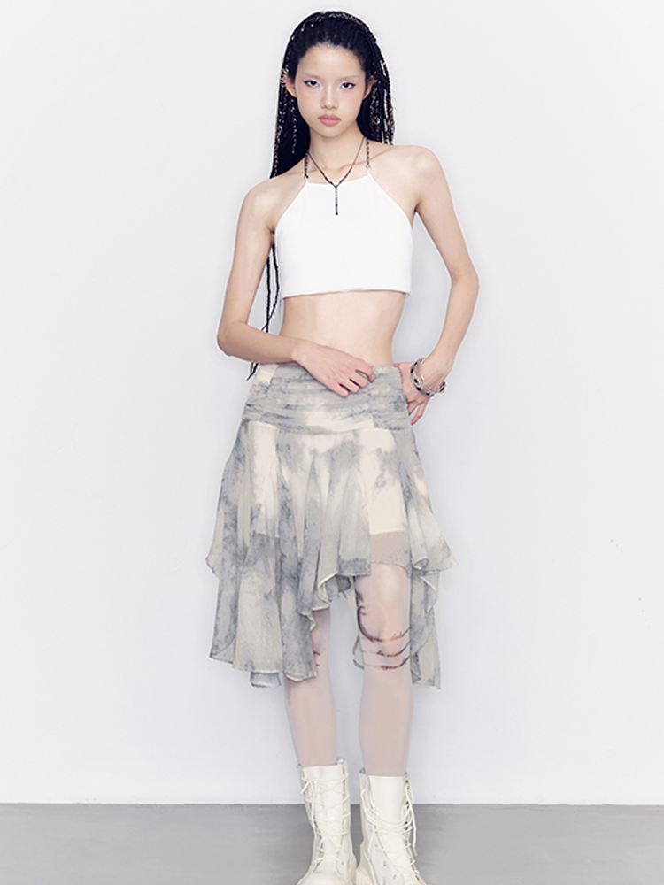 Tie-Dye Modest Chic Ciffon Tops&Mini-Skirt Set-Up
