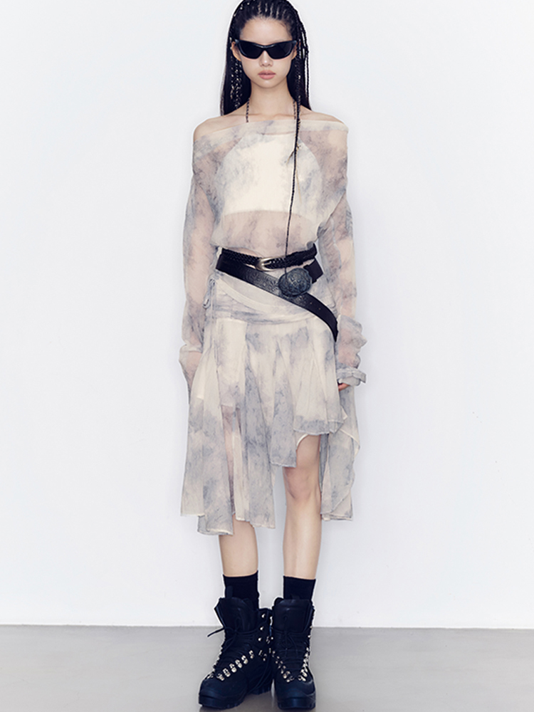 Tie-Dye Modest Chic Ciffon Tops&Mini-Skirt Set-Up