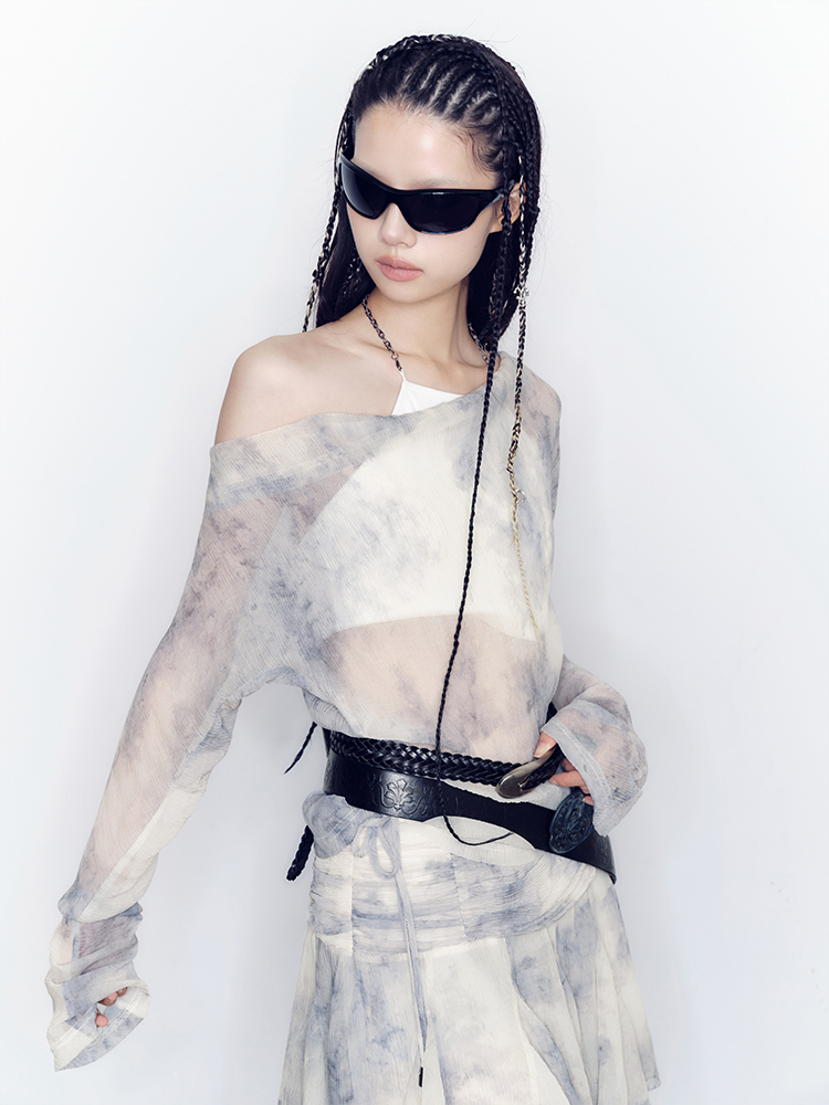 Tie-Dye Modest Chic Ciffon Tops&Mini-Skirt Set-Up