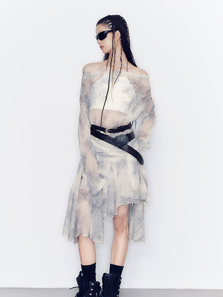 Tie-Dye Modest Chic Ciffon Tops&Mini-Skirt Set-Up