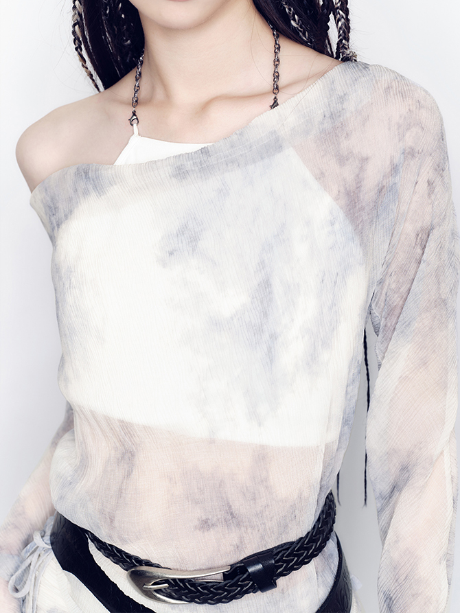 Tie-Dye Modest Chic Ciffon Tops&Mini-Skirt Set-Up