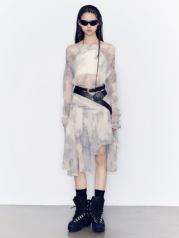 Tie-Dye Modest Chic Ciffon Tops&Mini-Skirt Set-Up