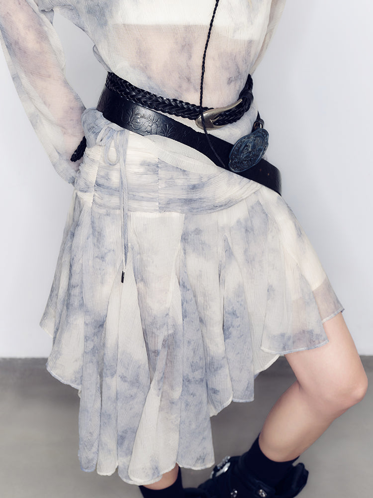 Tie-Dye Modest Chic Ciffon Tops&Mini-Skirt Set-Up
