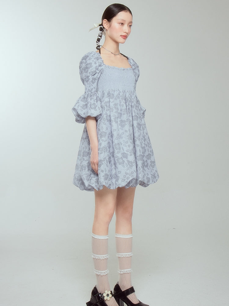 Balloon Flower Princess Puff-sleeves Gather Retro One-piece