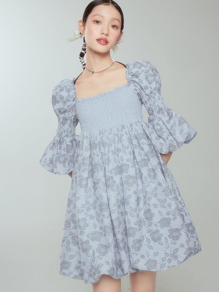 Balloon Flower Princess Puff-sleeves Gather Retro One-piece