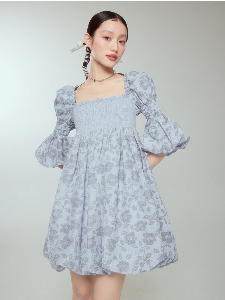 Balloon Flower Princess Puff-sleeves Gather Retro One-piece