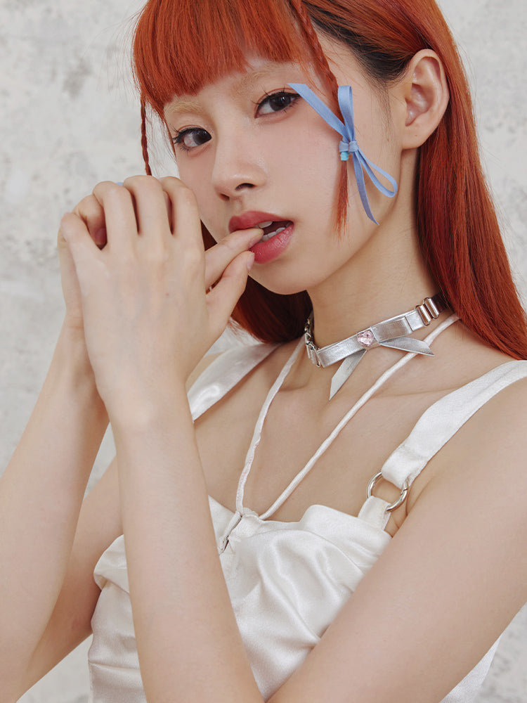 PU Zircon Bow Choker & Hair Accessory