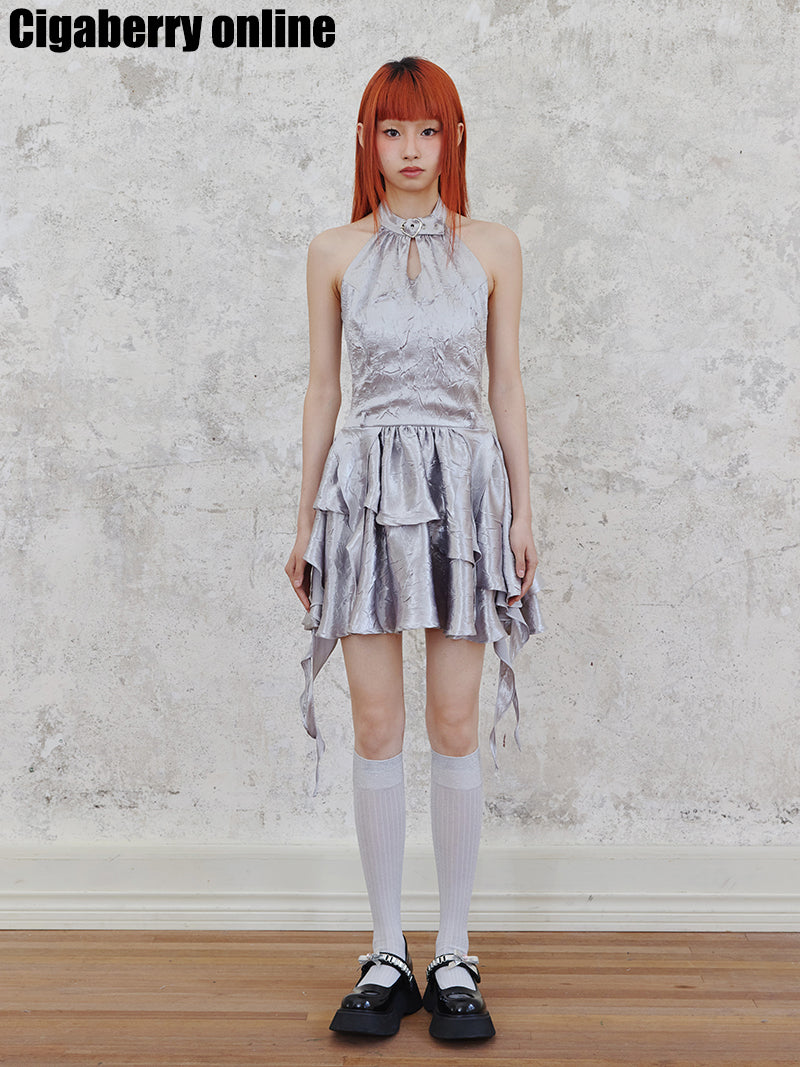 Shiny Glitter Halter Neck Dress