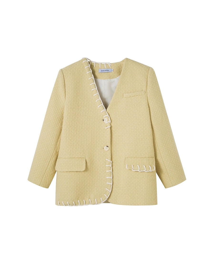 No-Collar Jacket ï¼?Vest ï¼?High-waisted Pleated Skirt