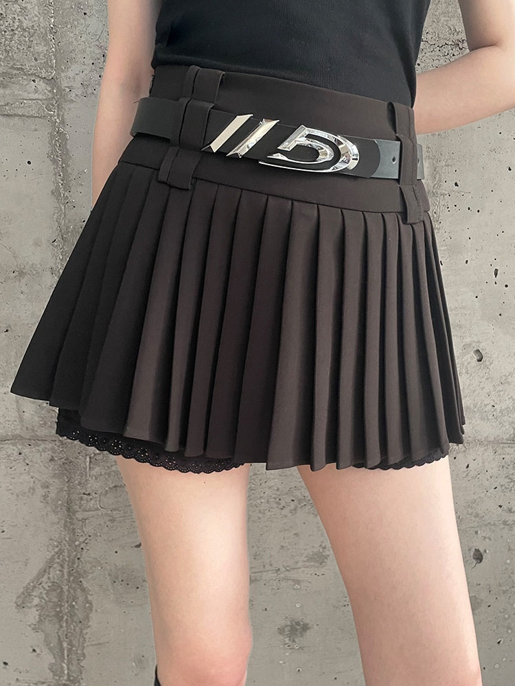 Lace A-line Pleated Skirt Pants
