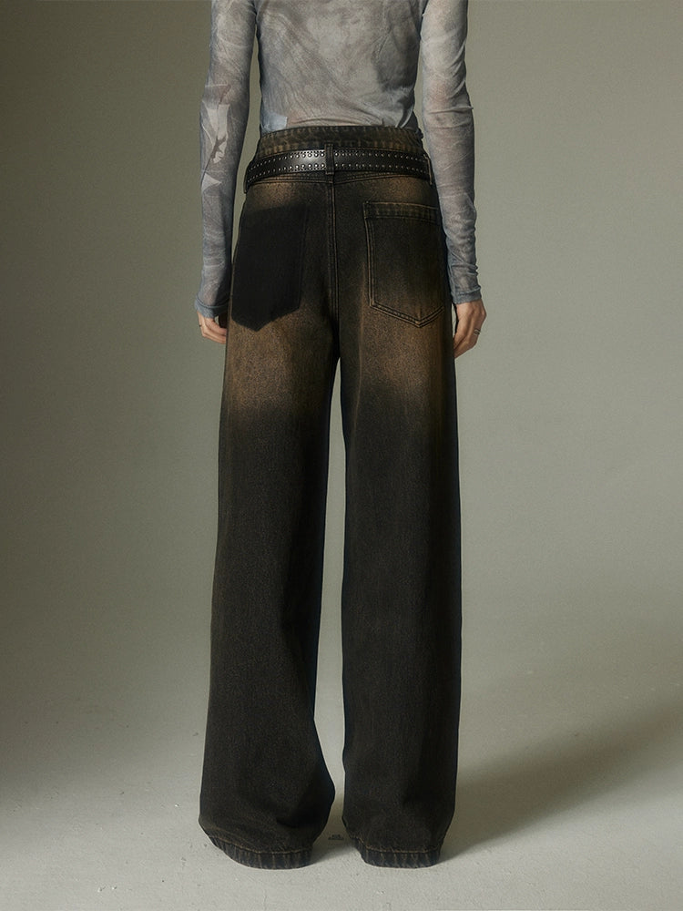 Distressed Straight Large Pocket Jeans