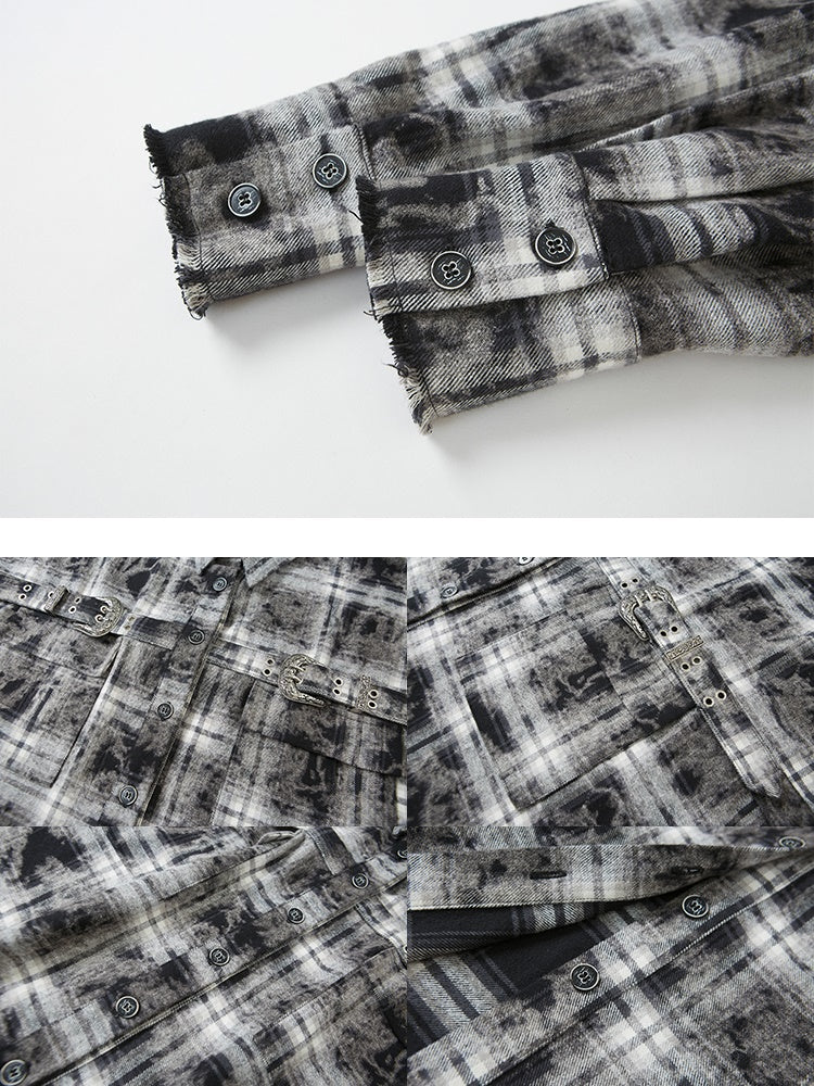 Plaid Loose Long Sleeve Shirt ï¼?Pleated Skirt
