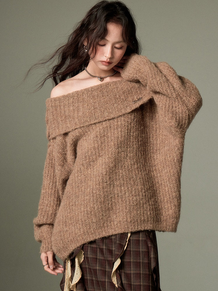 One-shoulder Strap Loose Sweater