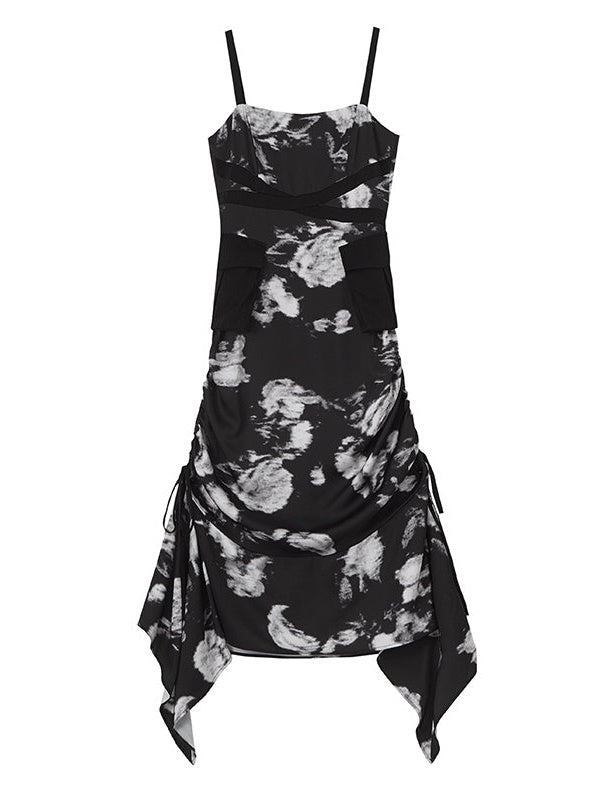 Rose Stitching Puff Sleeve One-piece & Sling Slim One-piece