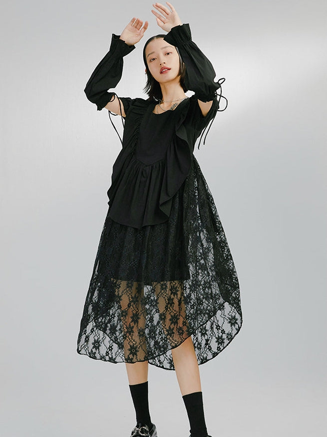 Detachable Sleeve Black Irregular Dress