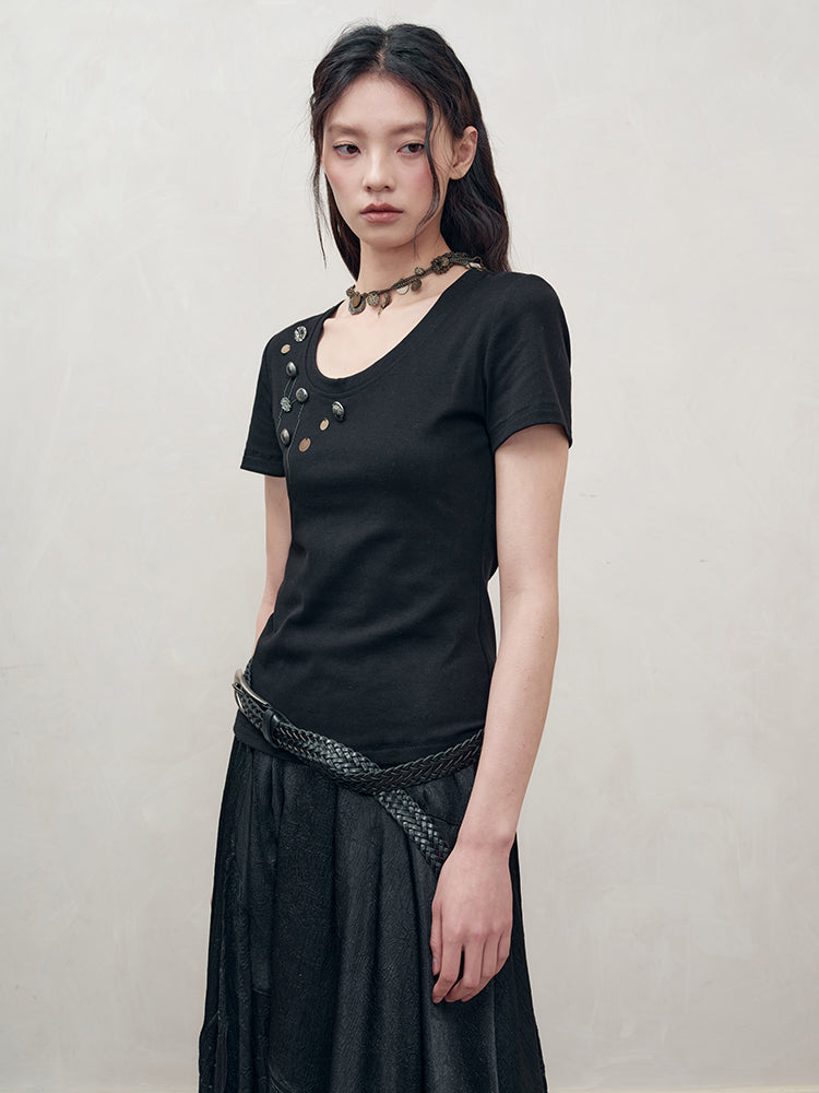 Coin Bijou Crew-Neck Chain Nichi T-Shirt