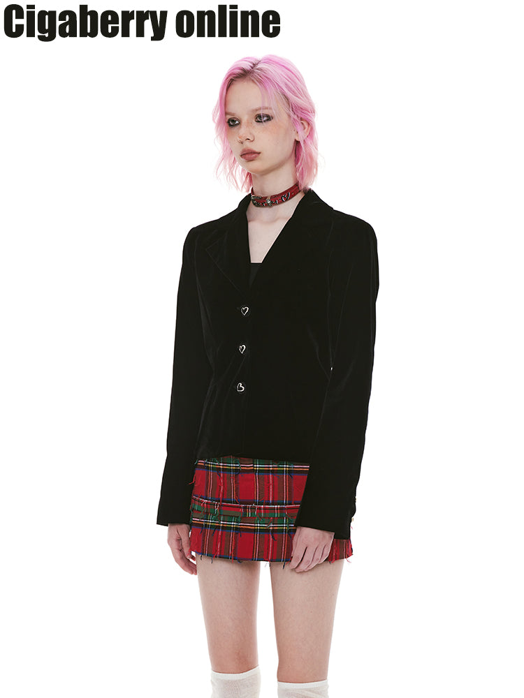 Velvet Heart-Button Short High-End Jacket