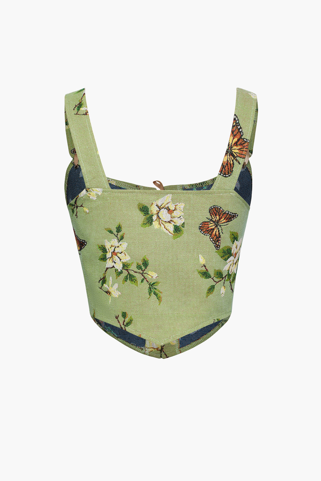 Retro Floral Tie On Front Corset Top