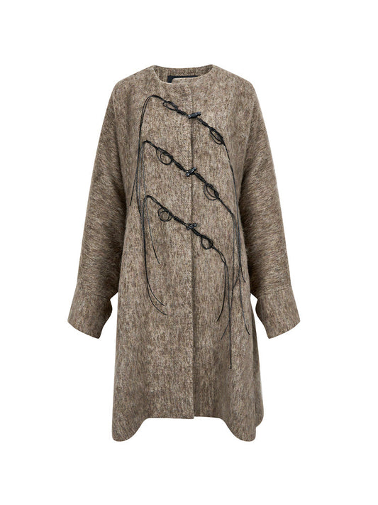 No-Collar Nichi Retro Long  Wool Coat