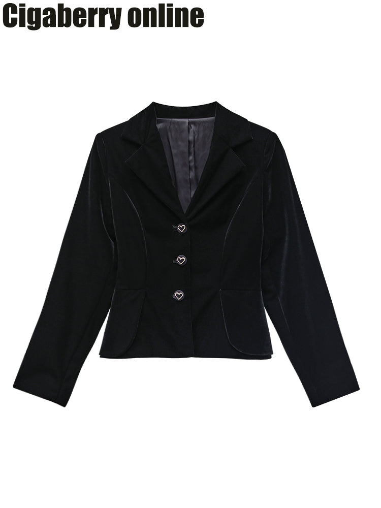 Velvet Heart-Button Short High-End Jacket