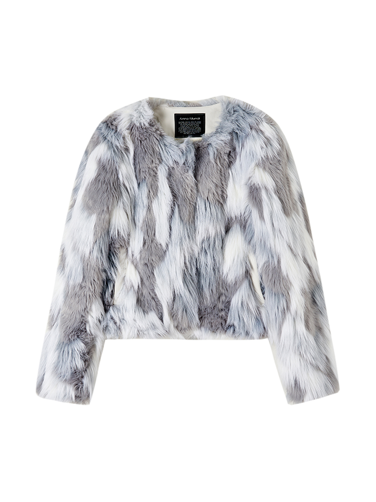 Fur Eleagnt Bi-Color No-Collar Jacket