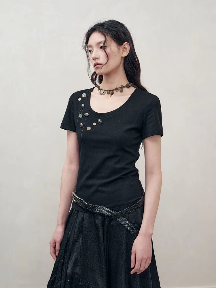 Coin Bijou Crew-Neck Chain Nichi T-Shirt