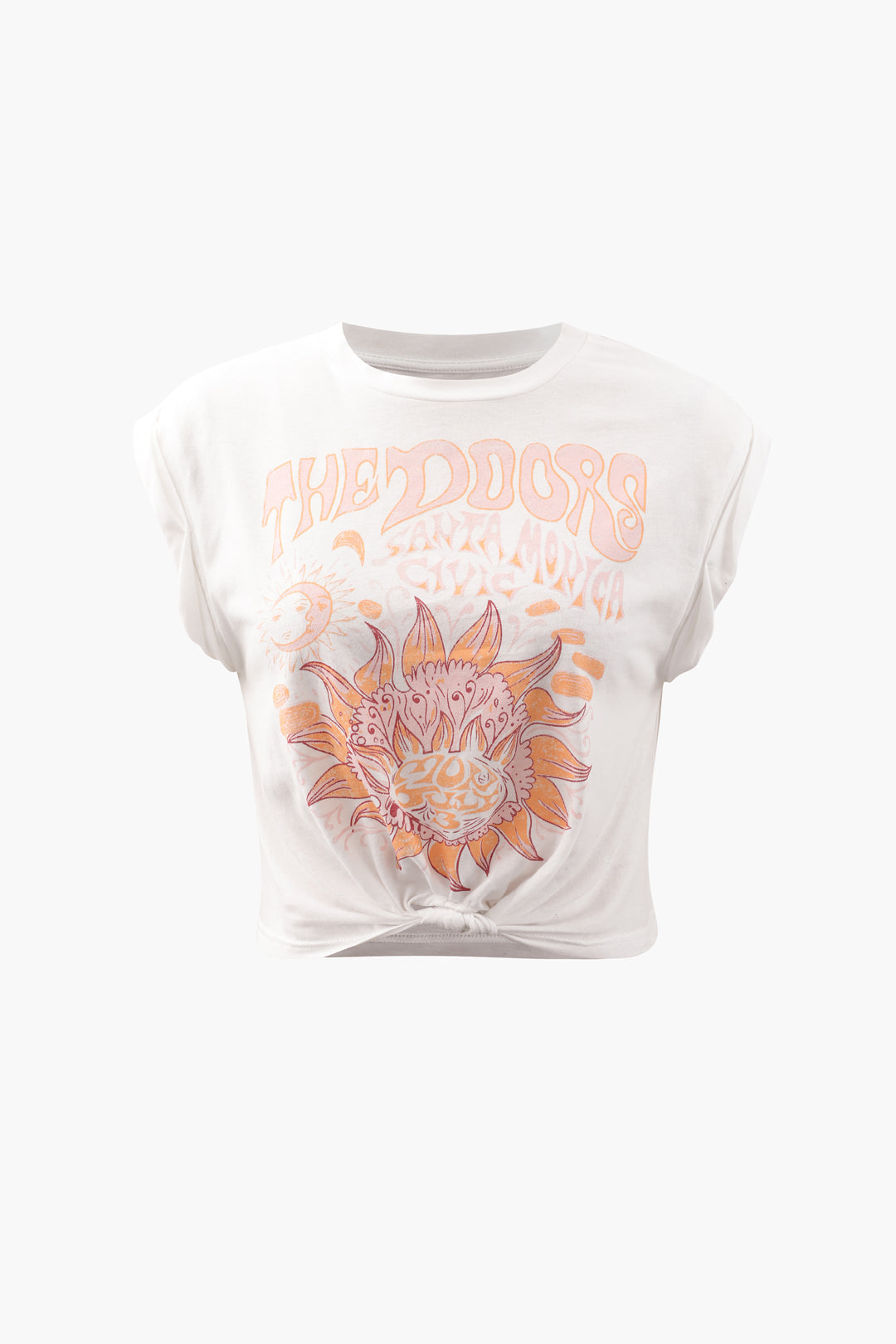 Flower Print Hem Knotted Short Sleeve T-Shirt