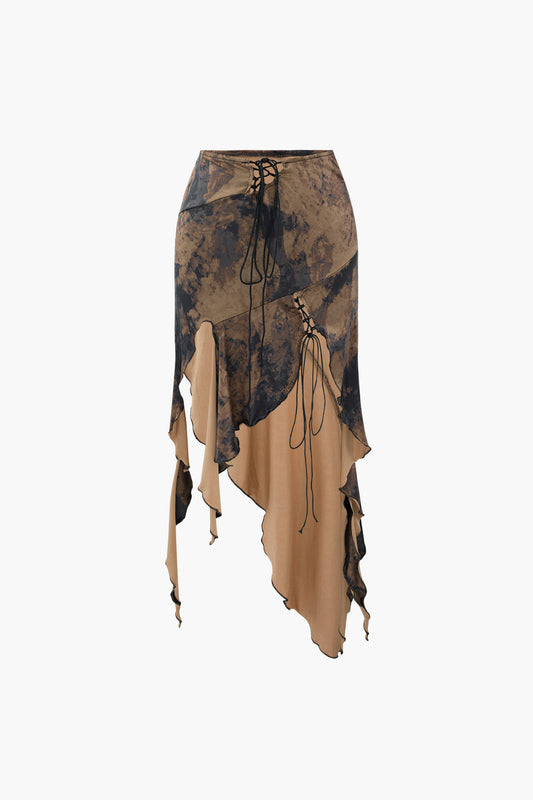 Tie Dye Asymmetric Ruffle Hem Skirt