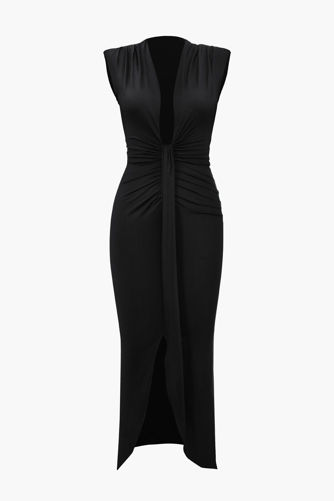 Deep V-Neck Sleeveless Midi Dress