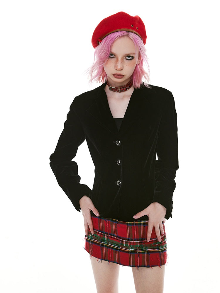 Velvet Heart-Button Short High-End Jacket