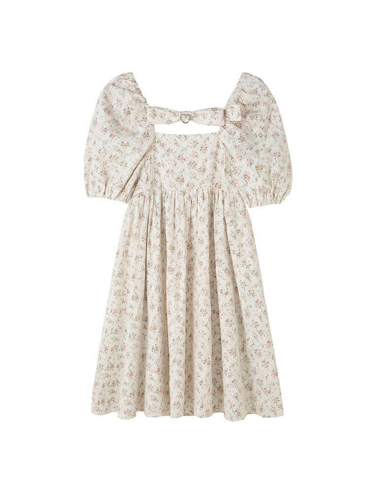 Square Neck Puff Sleeve Floral Dress