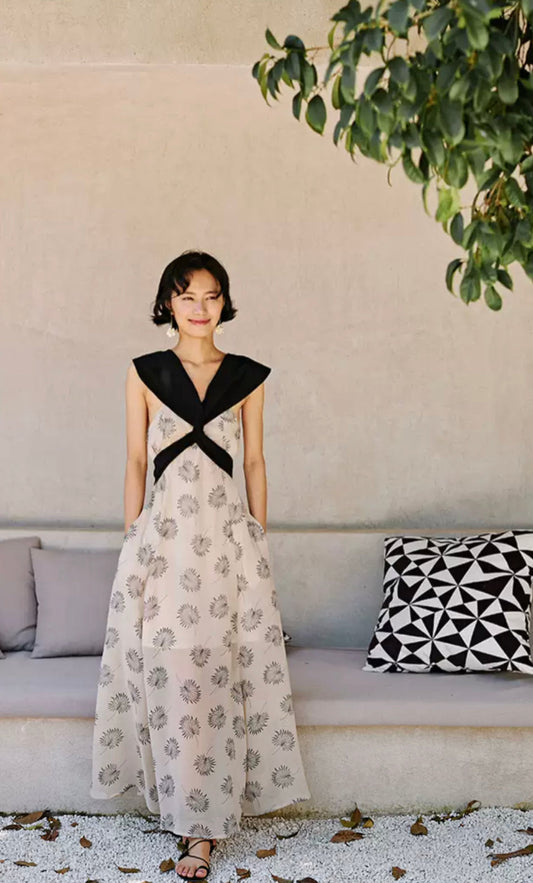 Floral Tie Back Pocket Maxi Dress in Cream