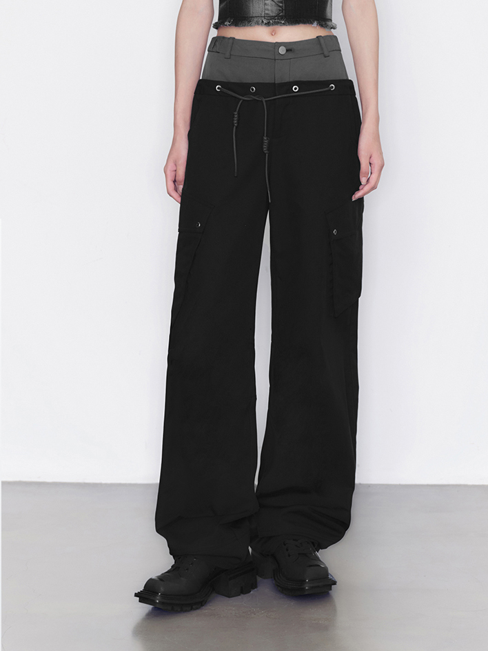 Nichi Fake-Layered Loose Casual Pants