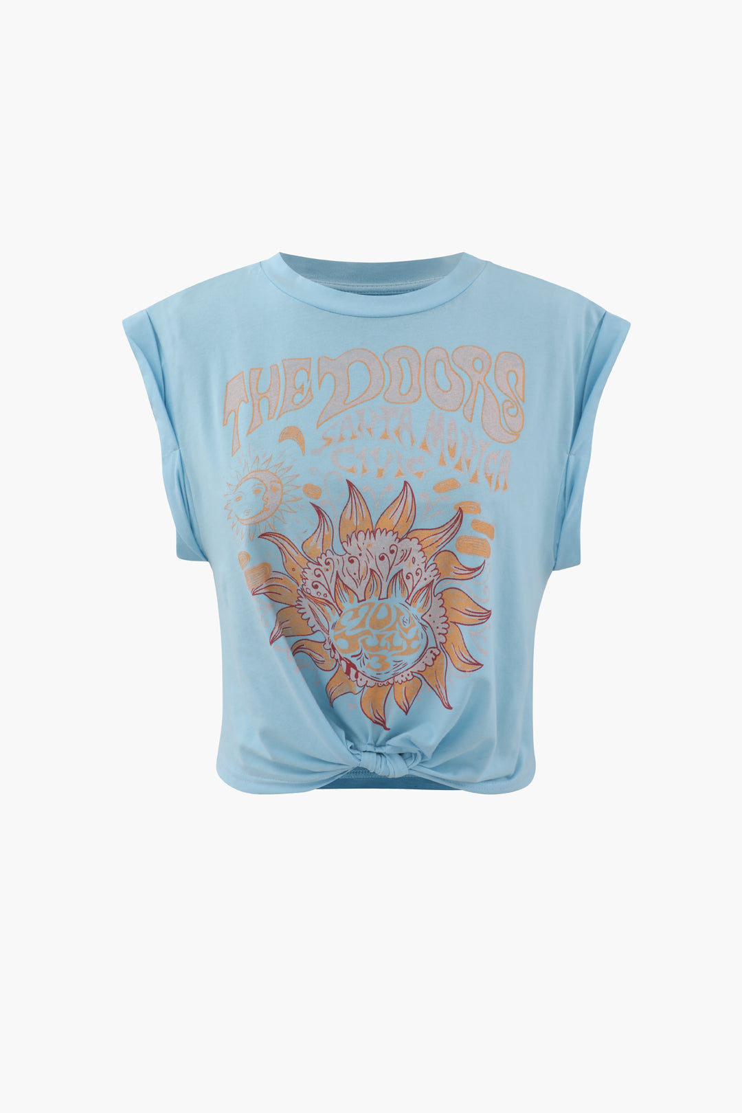 Flower Print Hem Knotted Short Sleeve T-Shirt