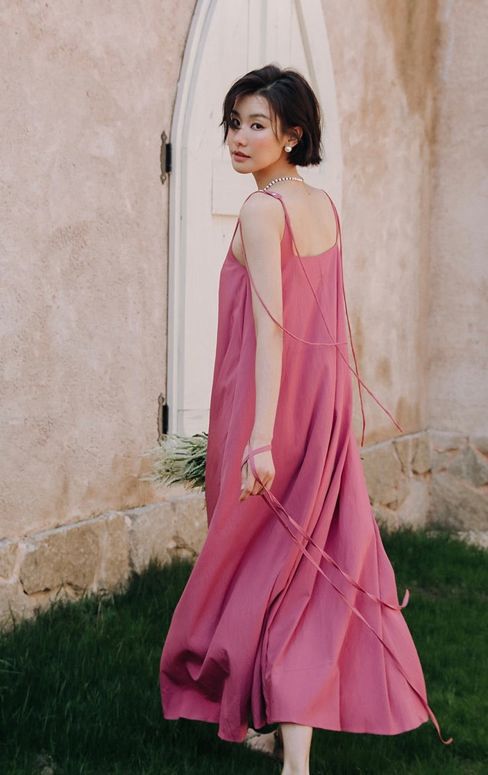 Drape Tie Cami Maxi Dress in Pink